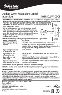 Outdoor Swivel Mount Light Control Instructions SW103C