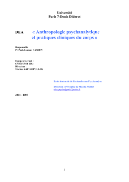 DEA « Anthropologie psychanalytique et pratiques cliniques du corps