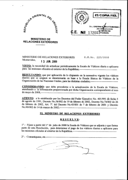 se fija la escala de viáticos diarios para las misiones oficiales al