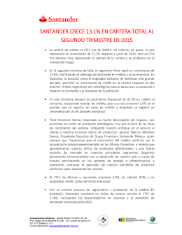 santander crece 13.1% en cartera total al segundo trimestre de 2015