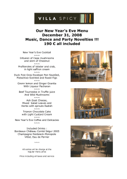 Our New Year`s Eve Menu December 31, 2008 Music, Dance