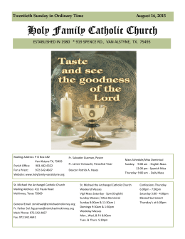 Twentieth Sunday in Ordinary Time August 16, 2015 ESTABLISHED