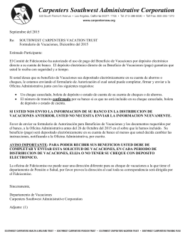 Septiembre del 2015 Re: SOUTHWEST CARPENTERS VACATION