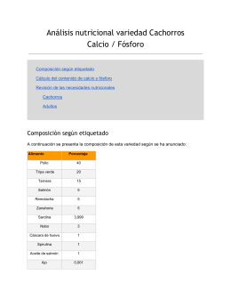 Análisis nutricional variedad Cachorros Calcio / Fósforo