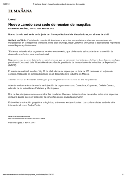 (Imprimir - El Mañana - Local - Nuevo Laredo será sede de reunion