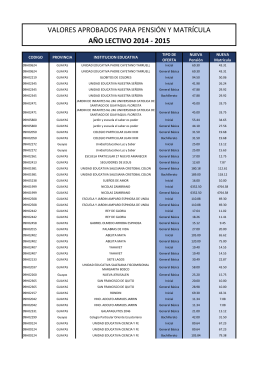 valores aprobados para pensión y matrícula año lectivo 2014