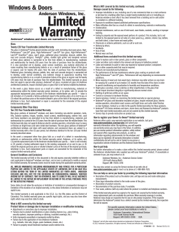 Warranty - Windows & Patio Doors -- 400 Series