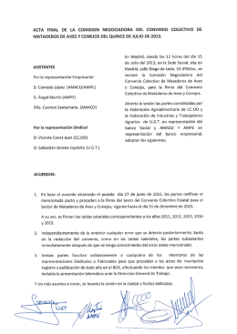 Tablas salariales 2011-2015 del convenio de Mataderos de Aves y