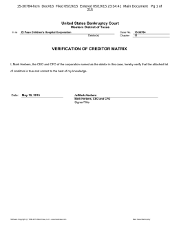 VERIFICATION OF CREDITOR MATRIX