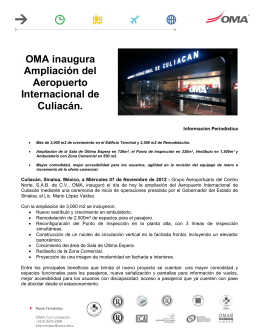 OMA inaugura Ampliación del Aeropuerto Internacional de Culiacán.
