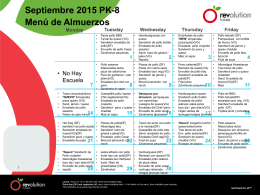 Septiembre 2015 PK-8 Menú de Almuerzos