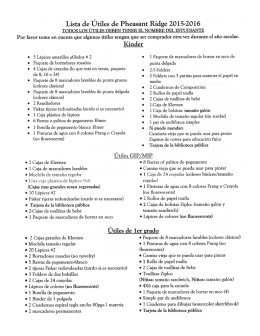 Lista de Útiles de Pheasant Ridge 2015—2016