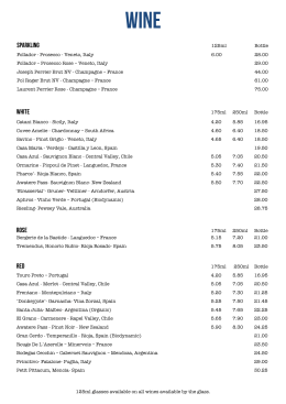 125ml glasses available on all wines available by
