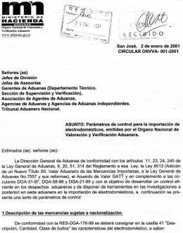 CIR-ONVVA-001-2001 Parametros de control para importacion de