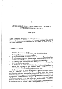 v. l`enseigneï\æent de l`urbanisme dans les ecoles d`architecture en