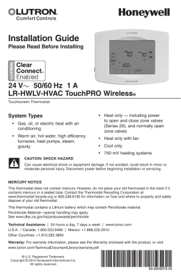 LR-HWLV-HVAC TouchPRO Wireless Touchscreen Thermostat