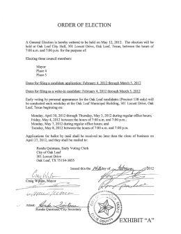 ORDER OF ELECTION - City of Oak Leaf, Texas