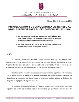 IPN PUBLICA HOY SU CONVOCATORIA DE INGRESO AL NIVEL