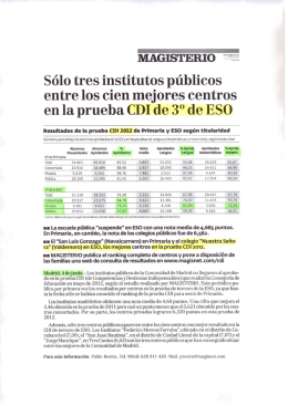 El Colegio obtiene los mejores resultados de la Comunidad