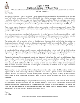 August 4, 2013 Eighteenth Sunday of Ordinary
