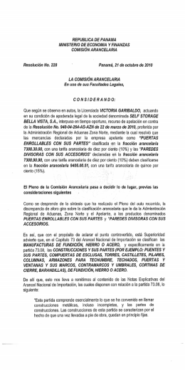 Paredes divisoras con sus accesorios. Resolucion 228 de 21 de