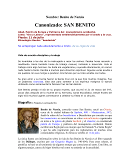 Benito de Nursia Canonizado: SAN BENITO