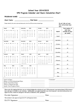 School Year 2014/2015 VPK Program Calendar and Hours