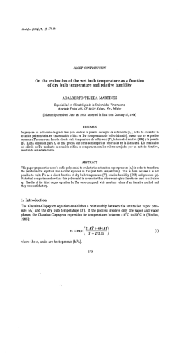 On the evaluation of the wet bulb temperature - E-Journal