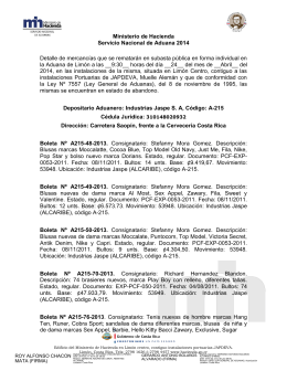 Ministerio de Hacienda Servicio Nacional de Aduana 2014 Detalle