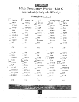 High Frequency Words – List C (3-68) – (approximately 2 grade
