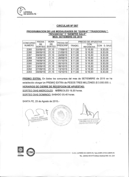 Programación de Sorteos Quini 6, Brinco, Loto, Loto 5