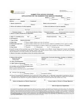 APPLICATION FOR THE SUMMER FOOD SERVICE PROGRAM