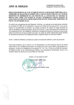 RESOLUCIÓN DEFINITIVA DE 14 DE OCTUBRE DE 2015 DE LA