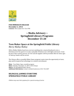 ~ Media Advisory ~ Springfield Library Programs December 15-20