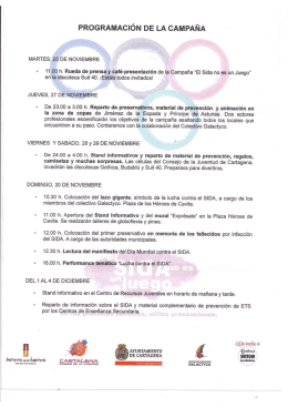 Programación de actividades de la campaña El Sida no es un Juego