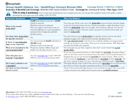 Connect Bronze HSA | Summary of Benefits and Coverage | 2015