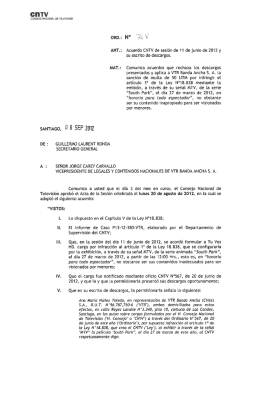 ANT.: Acuerdo CNTV de sesión de 11 de junio de 2032 y su escrito