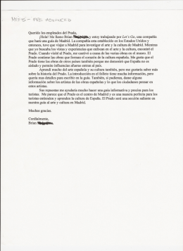 Querido los empleados del Prado, ¡Hola! Me llamo Brian