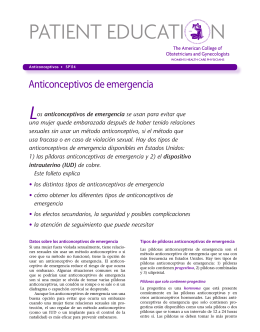Patient Education Pamphlet, SP114, Anticonceptivos de emergencia