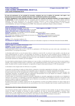 CASA GLORIA INVERSIONES, SICAV S.A.