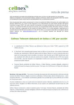 Nota de prensa - Cellnex Telecom debutará en bolsa a 14€ por acción