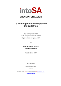 INTO SA BREVE INFO- Ley de Inmigración Sudáfrica (2013)