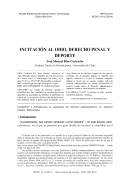 INCITACIÓN AL ODIO, DERECHO PENAL Y DEPORTE