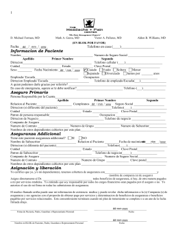 Informacion de Paciente Aseguro Primario Aseguranza Addicional