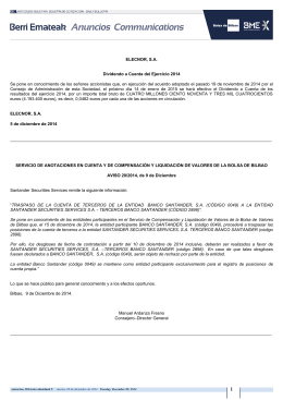 ELECNOR, S.A. Dividendo a Cuenta del Ejercicio 2014 Se pone en