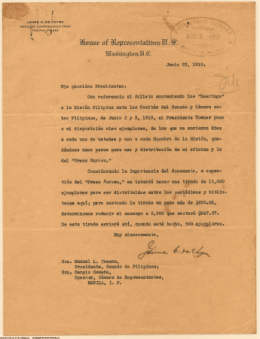 a la Misión Fílípina ante los Comités del Senadº y Cámara so