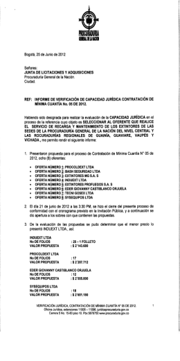Bogotá, 25 de Junio de 2012 Señores: JUNTA DE LICITACIONES Y