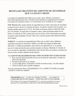 reciclaje gratuito de asientos de seguridad ` que ya estan viejos