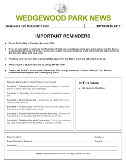 WEDGEWOOD PARK NEWS In This Issue