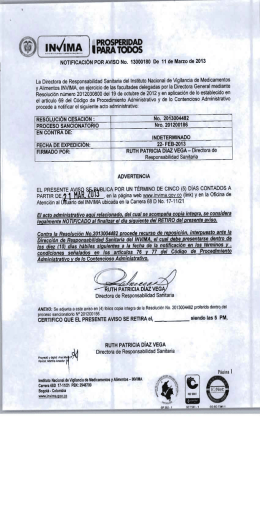 Proceso 201200186 Notificación por Aviso No. 13000180